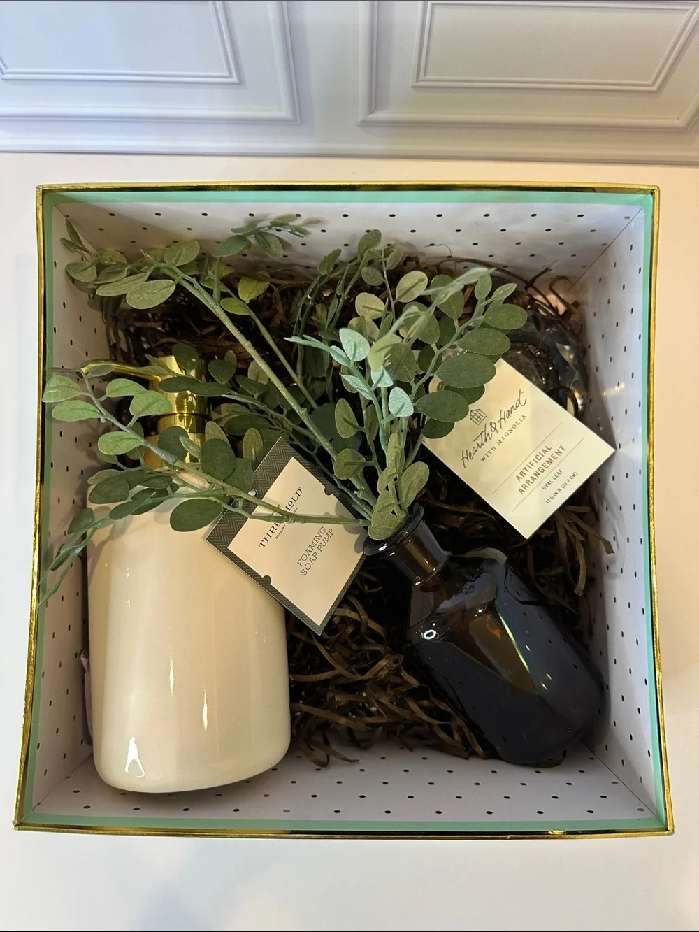 Target Ceramic Soap Dispenser, faux plant & frame Green Box Set #1